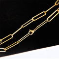 Hip hop women retro hollow thick wide link 18k gold plated paper clip chain